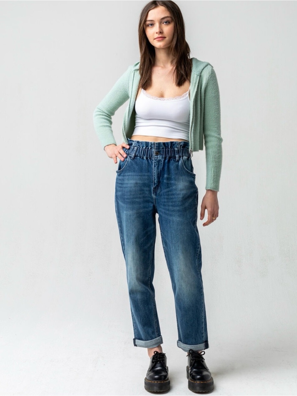 Elastic Waist Dark Blue Jeans